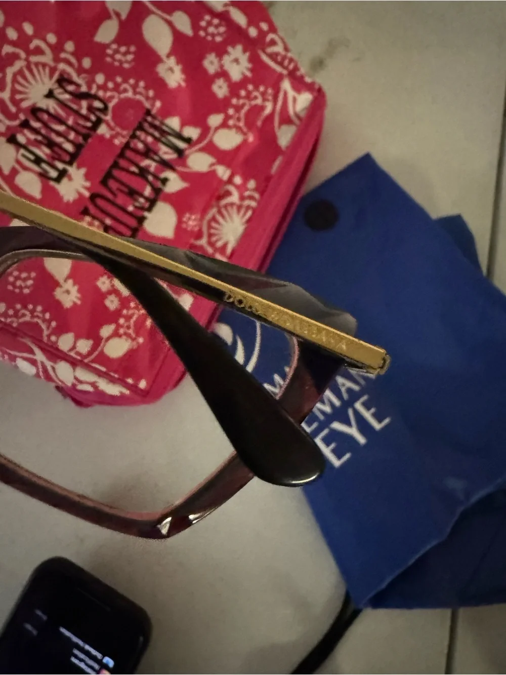 Dolce & Gabbana Tortoiseshell Cat-Eye Beveled Glasses with Gold Accents